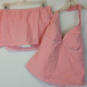 Isaac mizrahi searsucker coral tankini w swimskirt